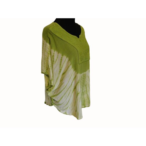 Just Cruising Womens Flutter Sleeve Boho Top Green Tie Dye Free Size - Picture 1 of 9